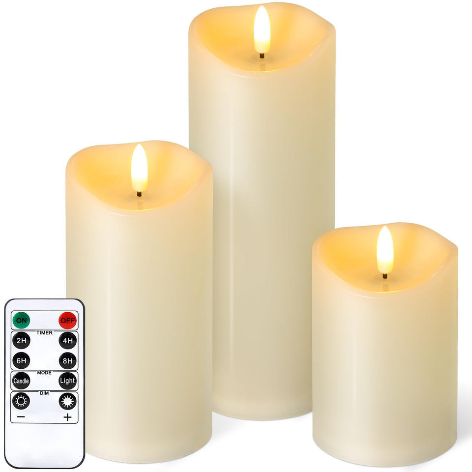 NURADA flameless candles on a patio table offering safe ambient light