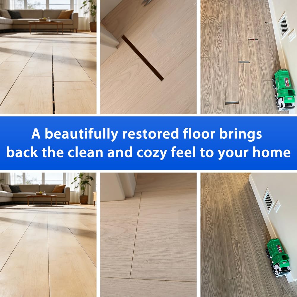 Nurafo floor gap fixer in use on laminate flooring demonstrates efficient gap repair for refreshed rooms.