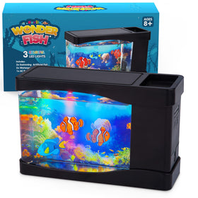 Nurily artificial fish tank with virtual ocean lamp creating a soothing desk ambiance.