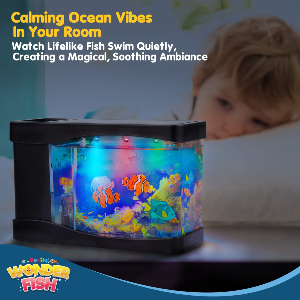 Nurily three artificial fish models glide, enhancing visual charm without maintenance.