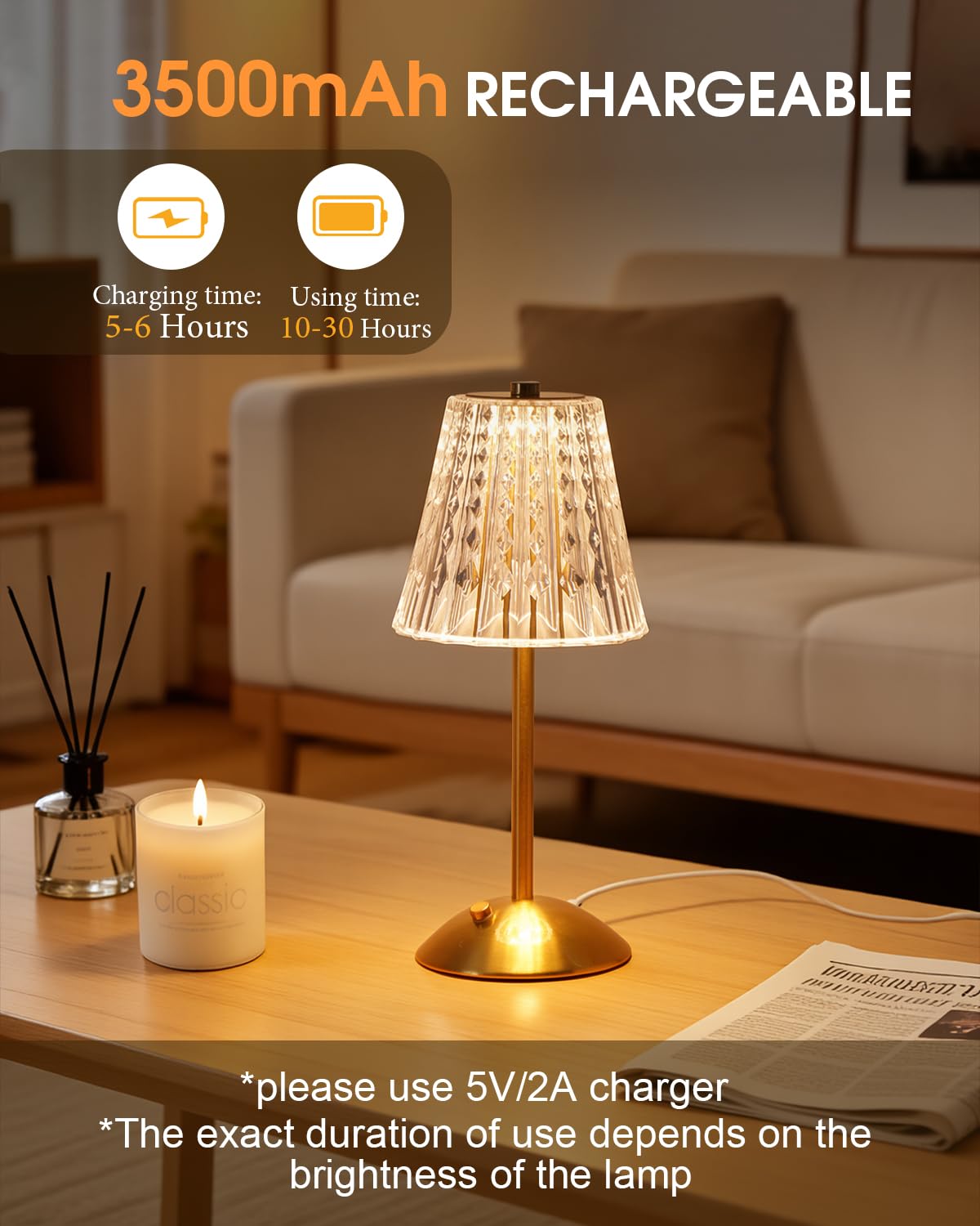 Nusogon crystal lamp base details add elegant decor to dining or living rooms.