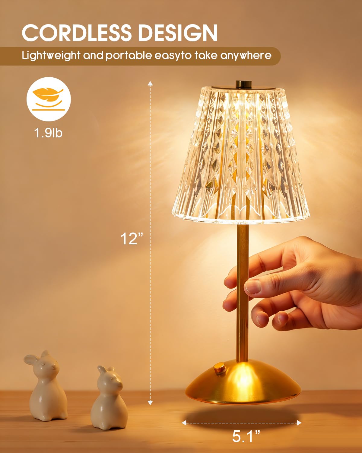 Nusogon touch-control lamp demonstrating three color temperatures for reading comfort.