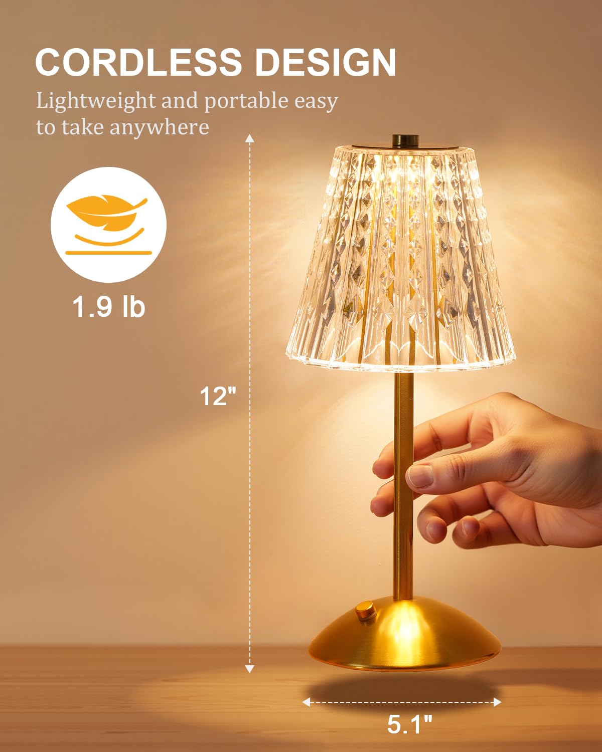 Nusogon touch dimmable lamp with brightness control for tasks or ambiance.