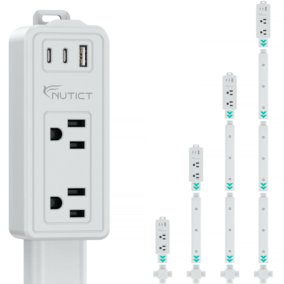 Nutict flat outlet extender stick keeps cables neatly tucked behind furniture for easy access