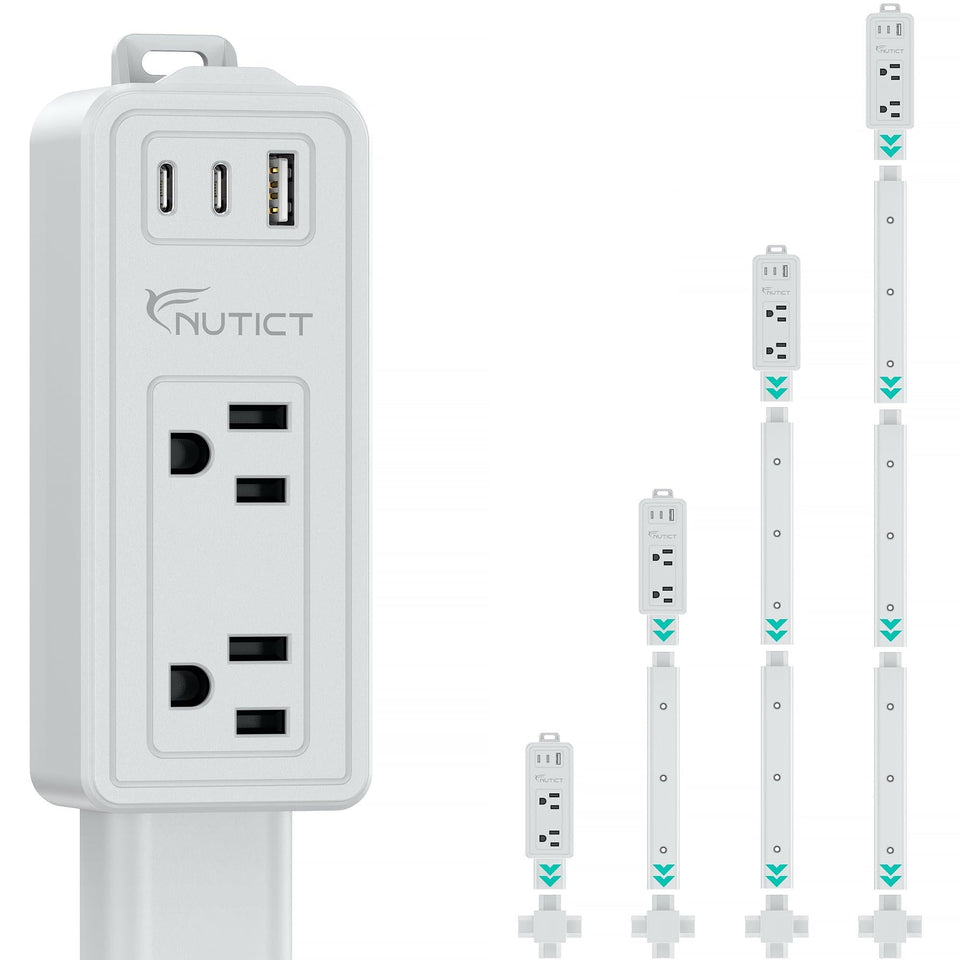 Nutict flat outlet extender stick keeps cables neatly tucked behind furniture for easy access