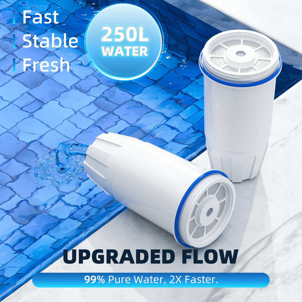Nuttuto water filter reduces chlorine and impurities for better taste.