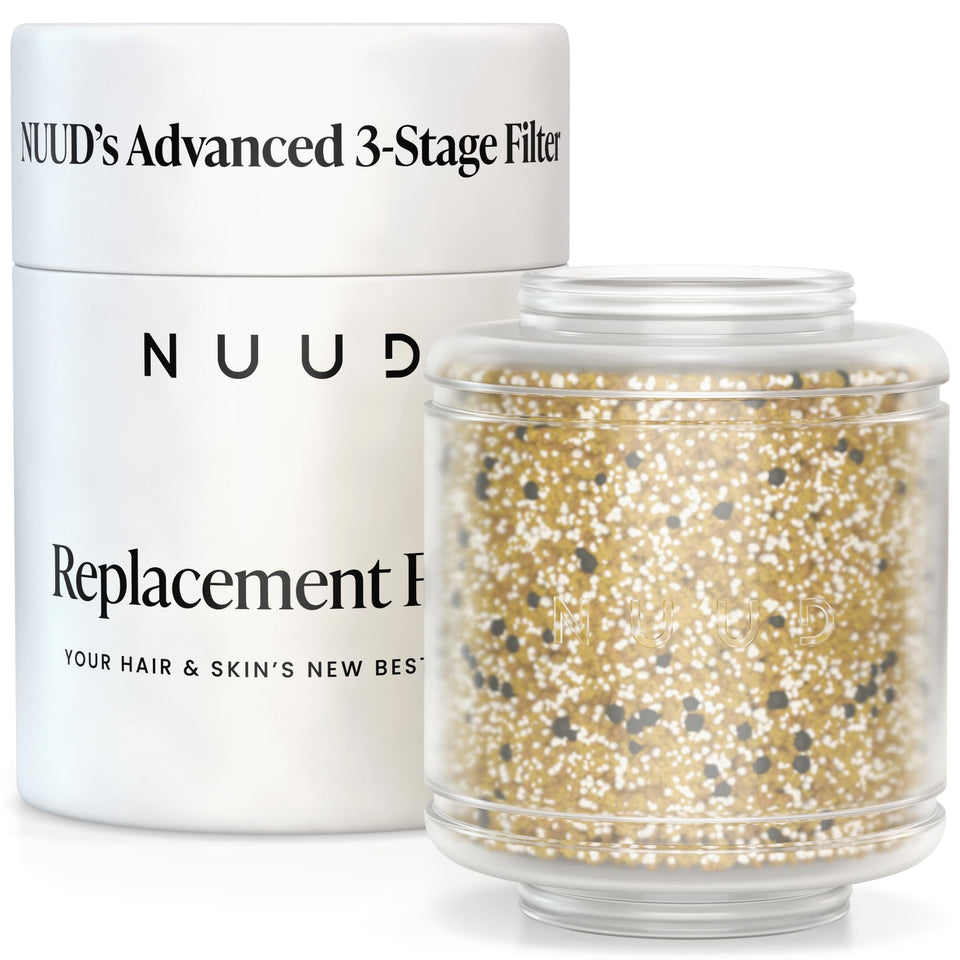 NUUD replacement filter triple-filtration core reduces chlorine for skin and hair health