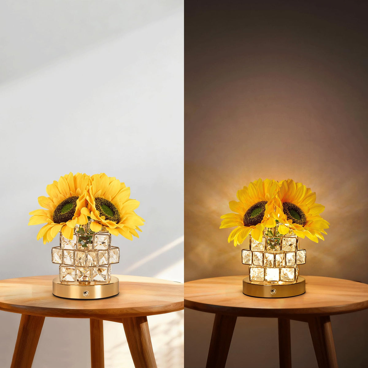 NuuNuy sunflower lamp crystal-base serves as a chic living-room centerpiece.