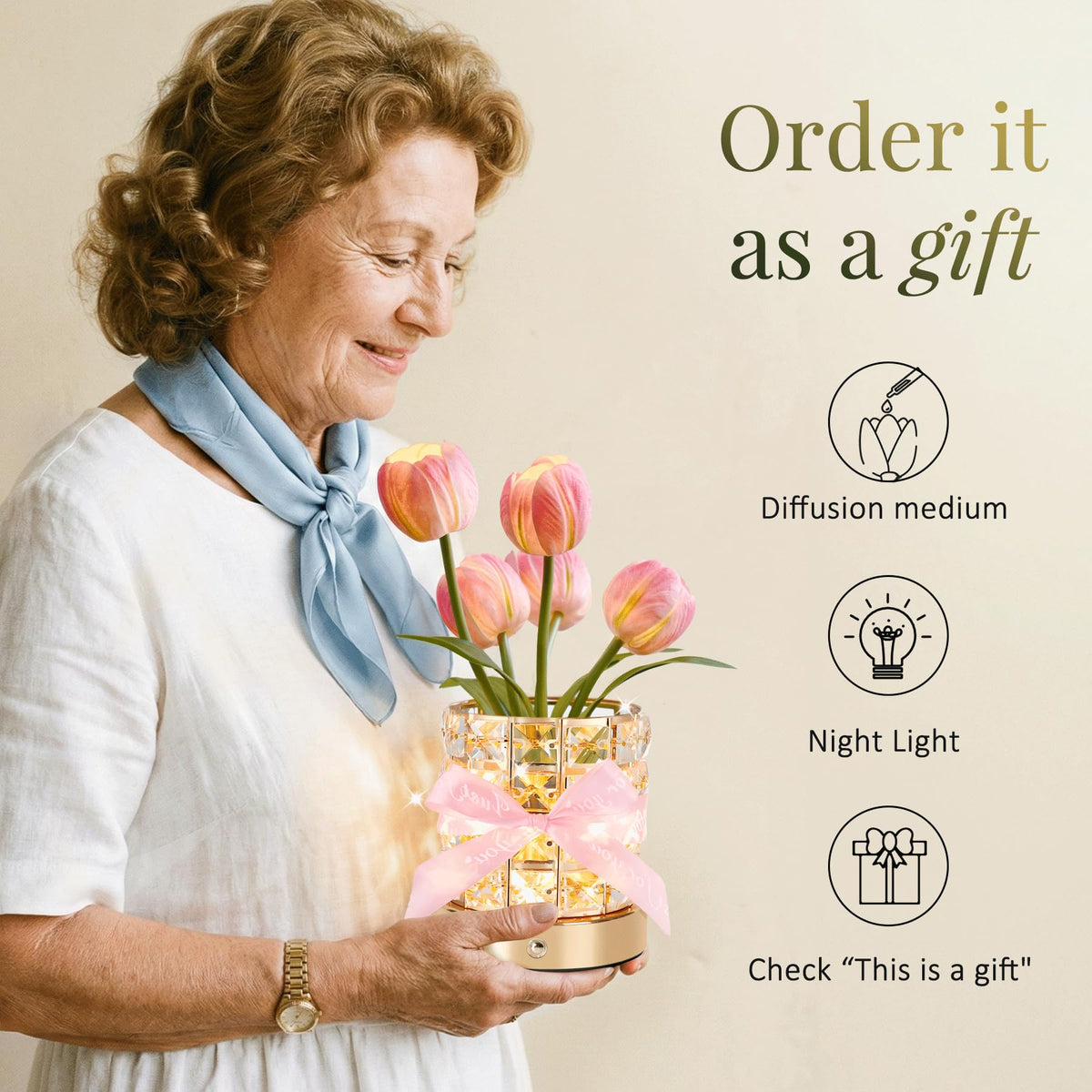 NuuNuy Tulip Flower Lamp in dimmed mode for cozy evenings