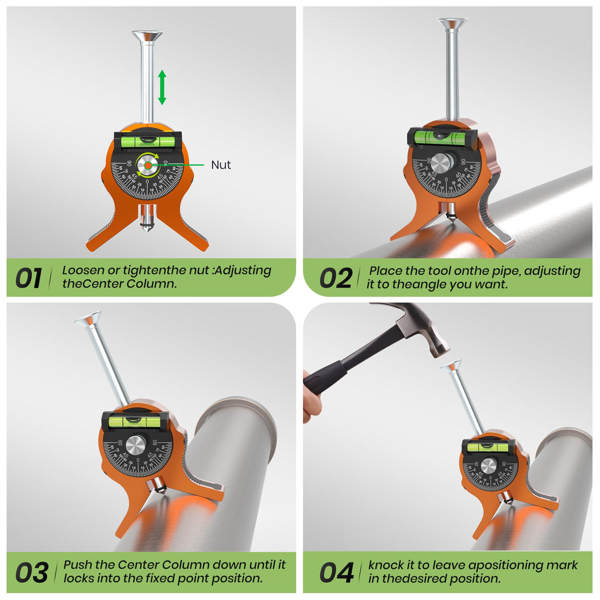 Nuvium pipe center finder ideal for pipefitters and welders on site.