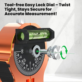 Nuvium dial bubble protractor enables precise readings during alignment tasks.