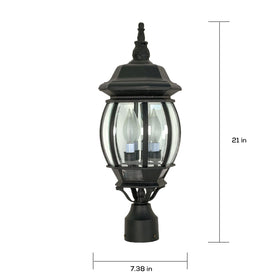 Nuvo 3 Light post lantern clear beveled glass close-up showcases clarity.
