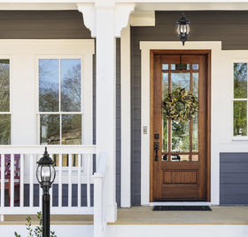 Nuvo 3 Light post lantern in textured black finish complements outdoor architecture.