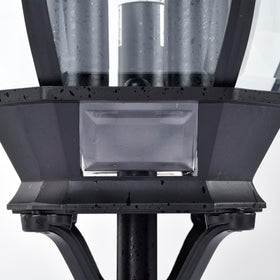 Nuvo 3 Light post lantern is wet-rated for outdoor durability.
