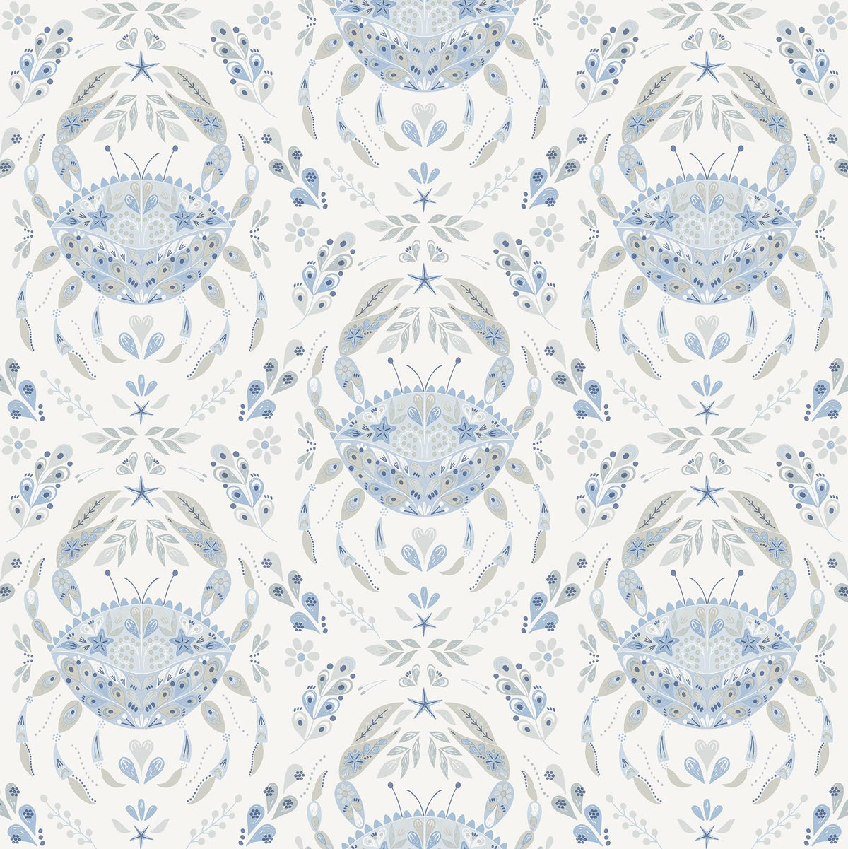 NuWallpaper Blue Shellby damask roll for coastal spaces with easy application.