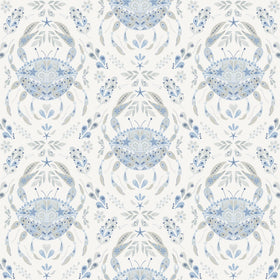 NuWallpaper Blue Shellby damask roll for coastal spaces with easy application.
