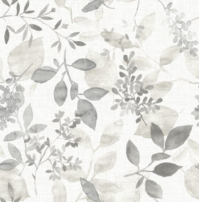 NuWallpaper Breezy watercolor botanical grey roll—removable and easy to install.