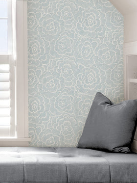 NuWallpaper Saraya blue floral rental-decor-friendly option peels cleanly from walls.