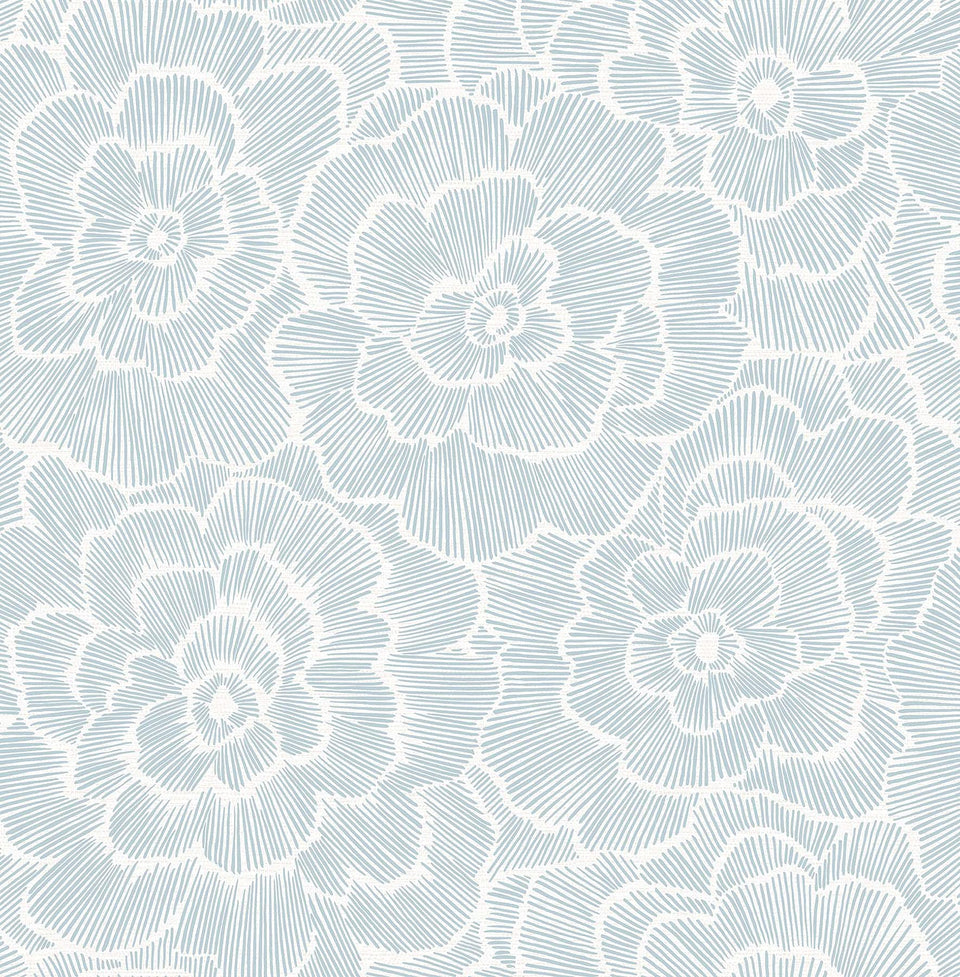 NuWallpaper Saraya blue floral roll offers a tranquil, easy-to-install wall accent.