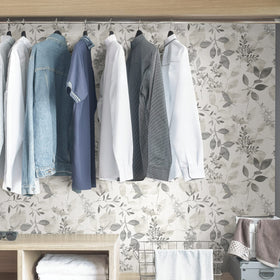 NuWallpaper self-adhesive wallpaper in grey—no sticky residue left behind.