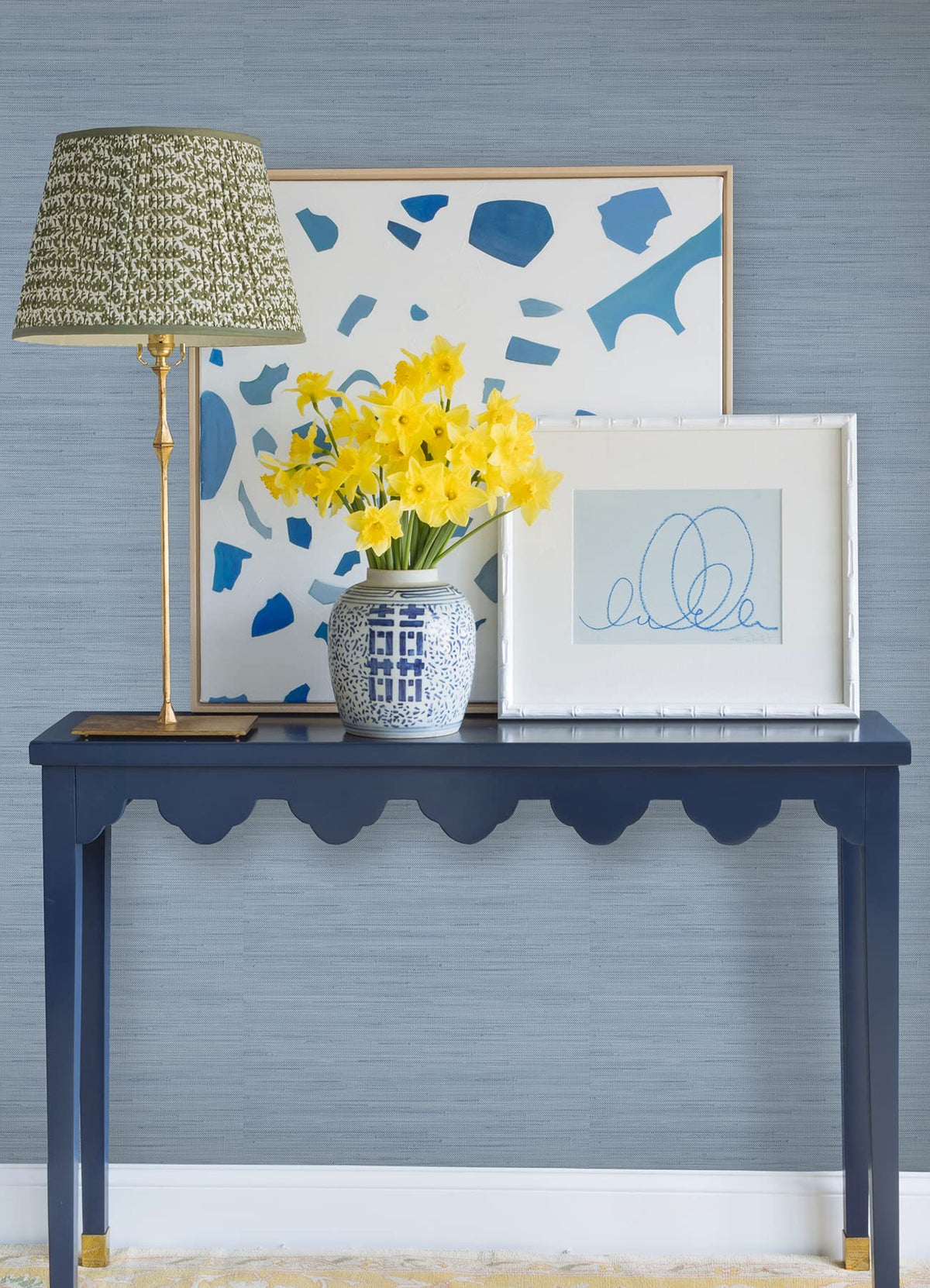 NuWallpaper Society Social Mineral Blue room idea shows versatile use on walls.