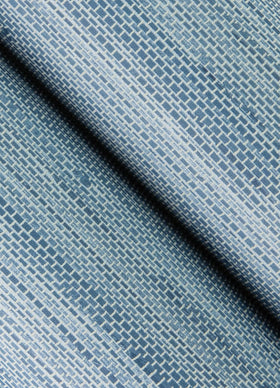 NuWallpaper Society Social Mineral Blue wall application closeup demonstrates easy peel and stick installation.