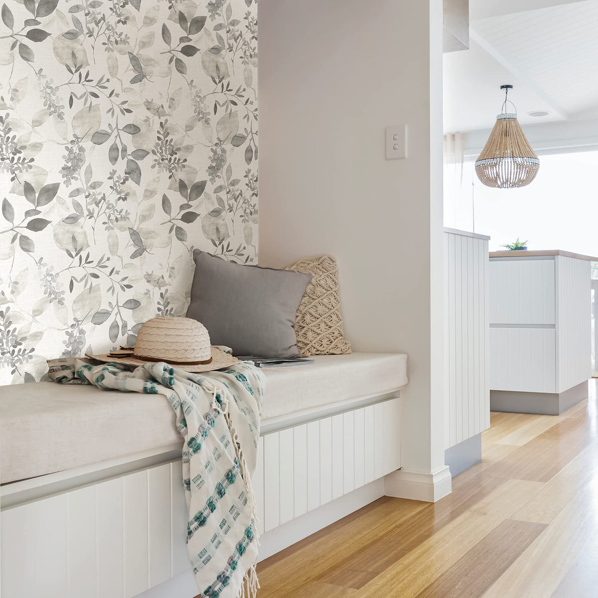NuWallpaper works on smooth surfaces—perfect for DIY projects in grey.