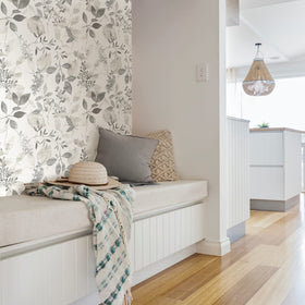 NuWallpaper works on smooth surfaces—perfect for DIY projects in grey.