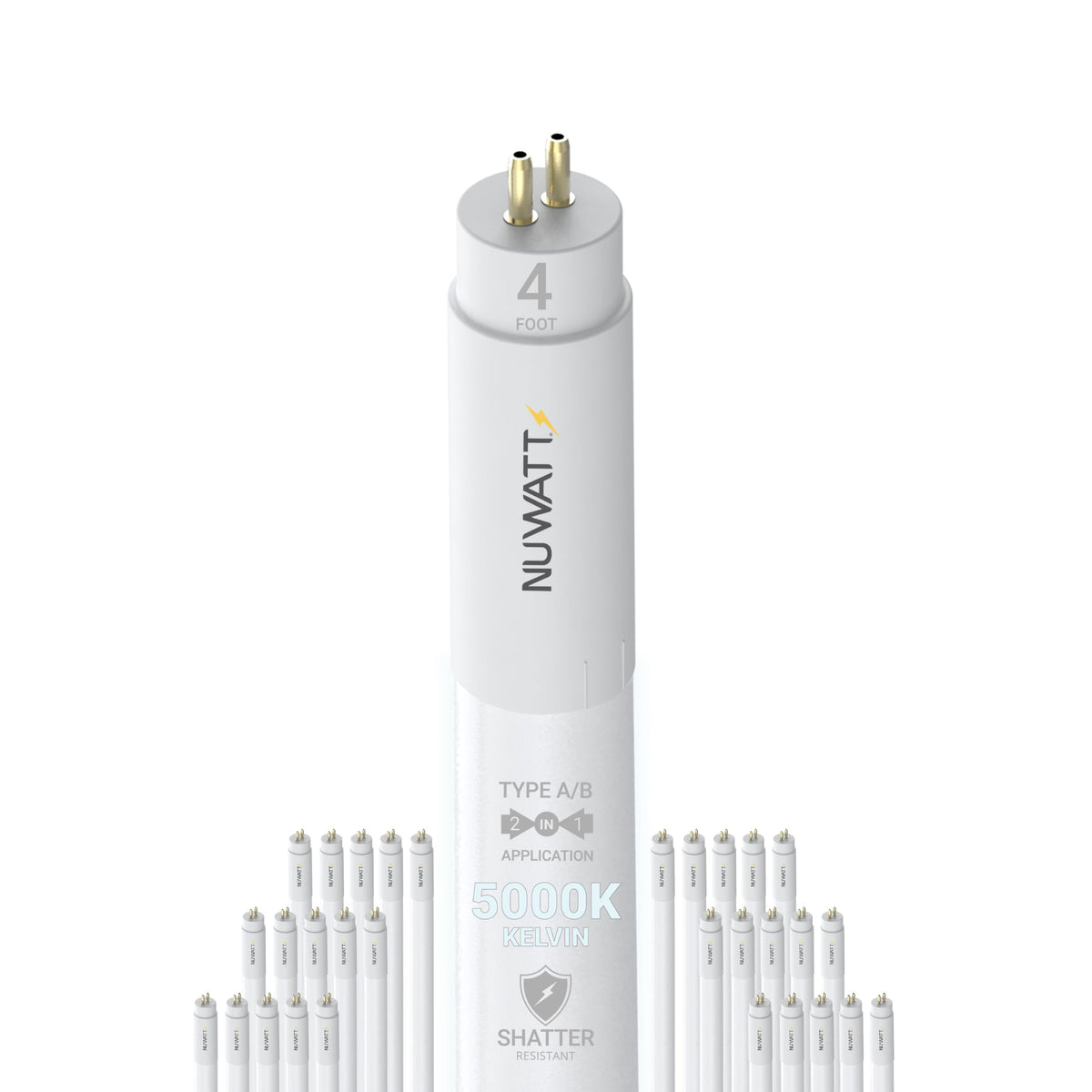 NUWATT 4ft hybrid T5 LED tube, plug‑and‑play for fast fluorescent replacement.
