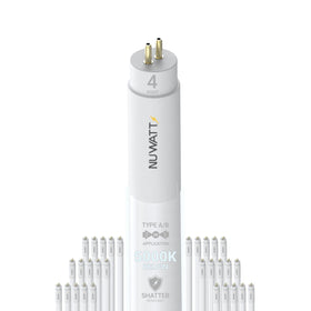 NUWATT 4ft hybrid T5 LED tube, plug‑and‑play for fast fluorescent replacement.