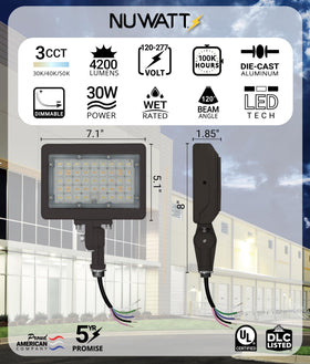 NUWATT 3CCT switchable flood light for flexible warm to cool exterior lighting