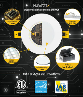 NUWATT 6in dimmable wafer light with smooth brightness control