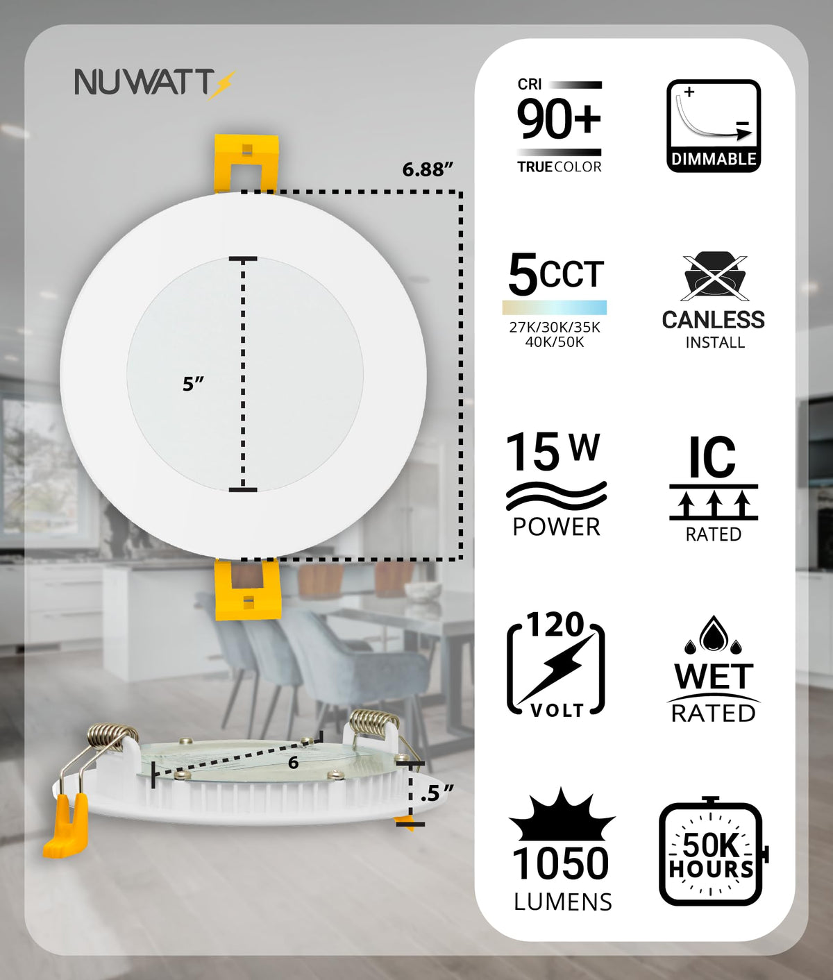 NUWATT 6in junction box installation demonstrates quick ceiling mounting