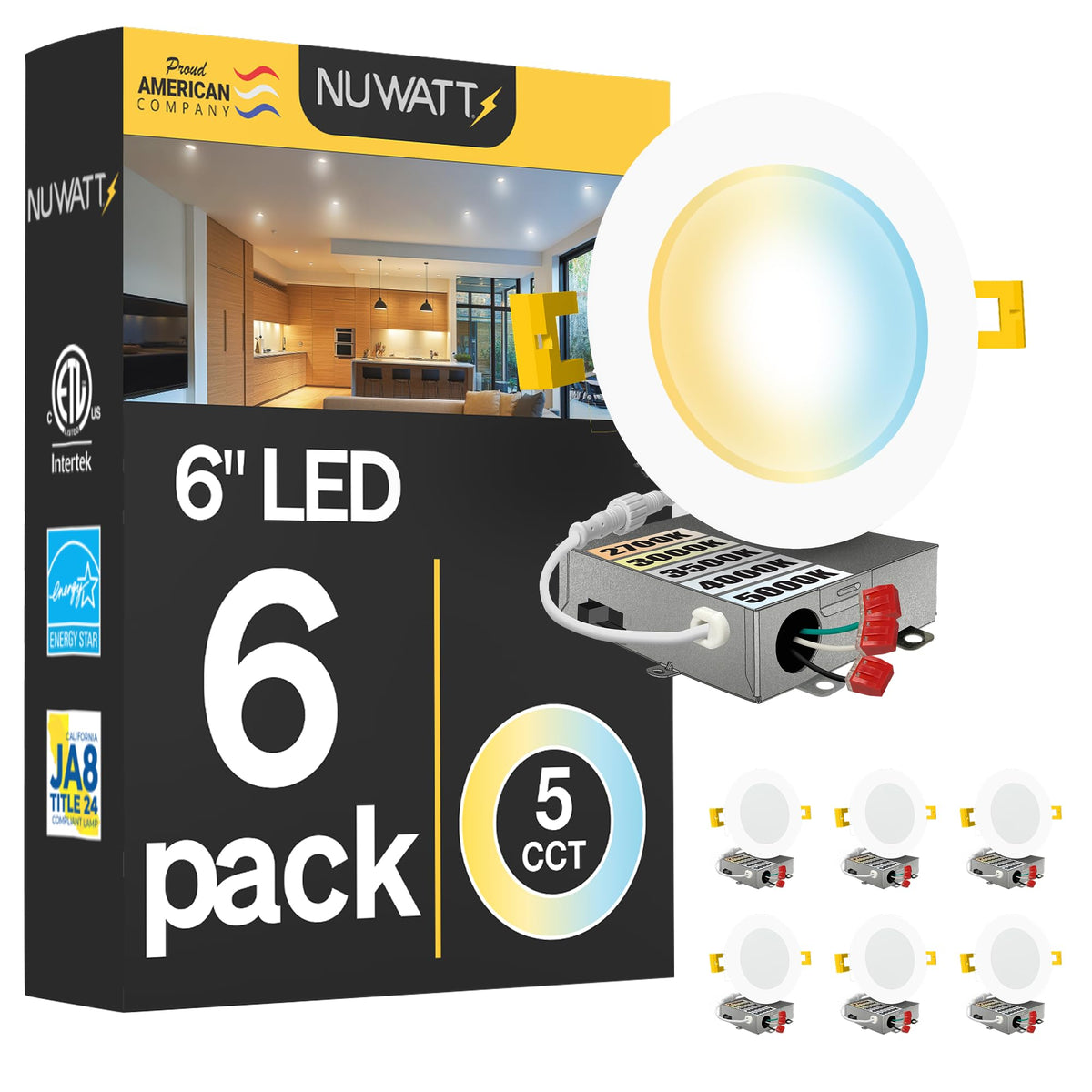 NUWATT 6in wafer light front view showing slim ceiling profile for modern homes