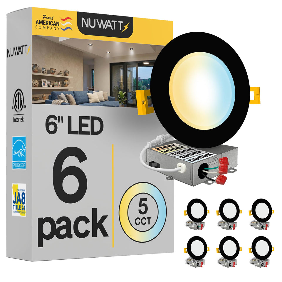 NUWATT 6-pack 6in ultra-thin black recessed light for bright, even illumination
