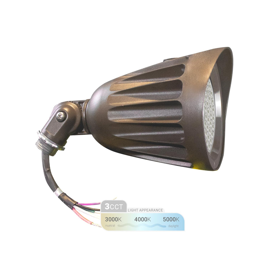 NuWatt bronze bullet spotlight lighting the yard for curb appeal at night