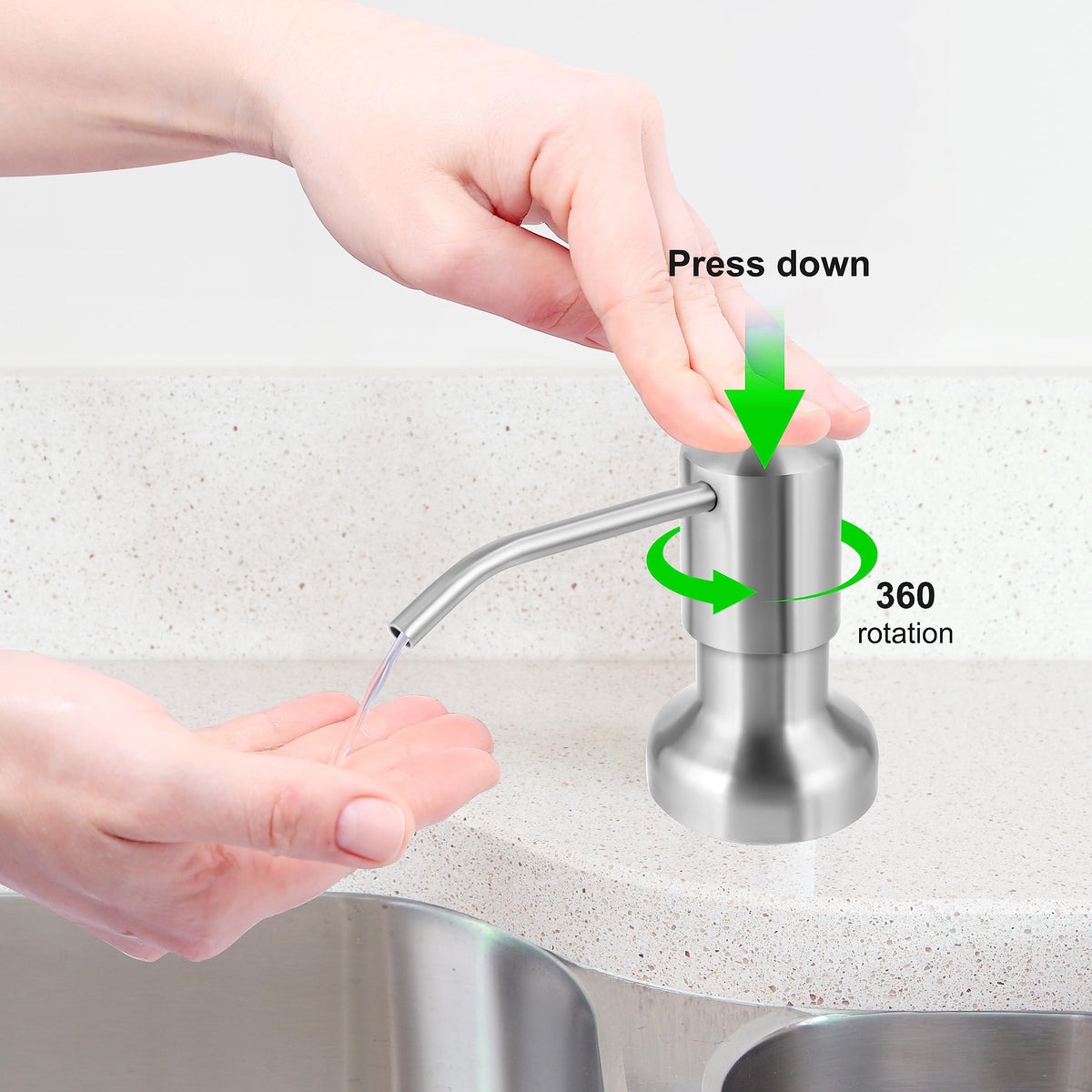 Durable pump head close-up showcases smooth, reliable dispensing.