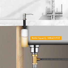 NVMTUUO brushed nickel pump head for durable, smooth dispensing.