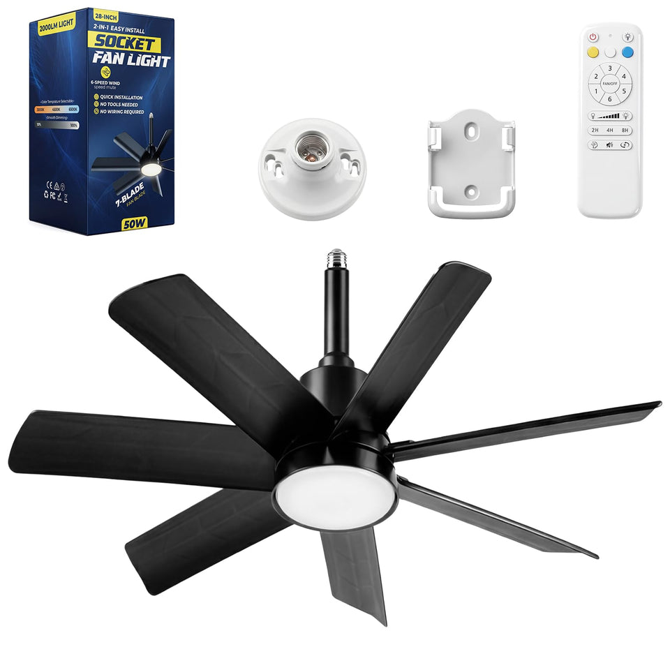 NWOP 28-inch socket fan light with remote control for easy operation and ambient lighting.