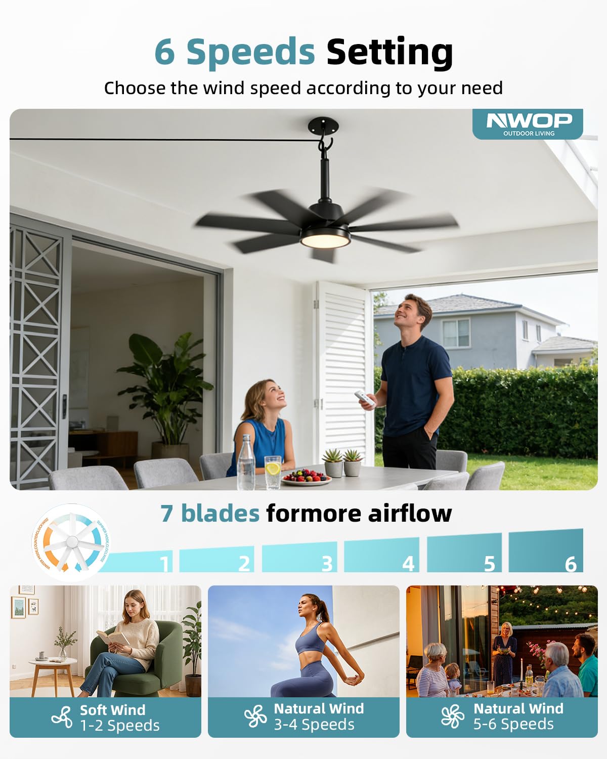 NWOP 3CCT LED dimmable light with 3000K–6500K for ambient outdoor lighting.