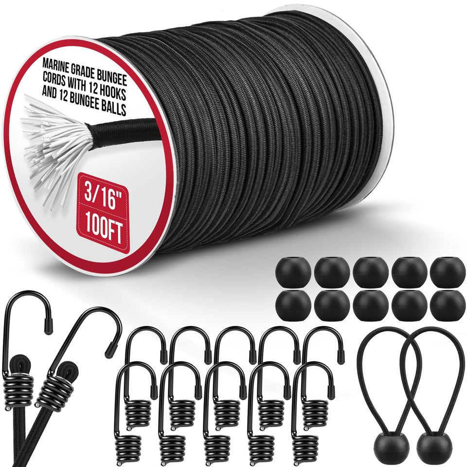 NXPPYY marine grade bungee roll with 12 hooks and balls for secure tarp setups