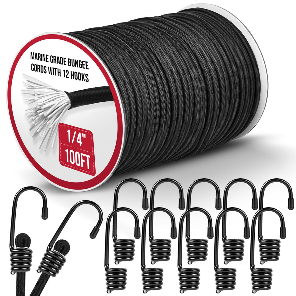 NXPPYY marine-grade bungee roll with 12 hooks for versatile outdoor securing.