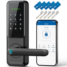 Nyboer Fingerprint Smart Door Lock front view shows clean one-piece installation