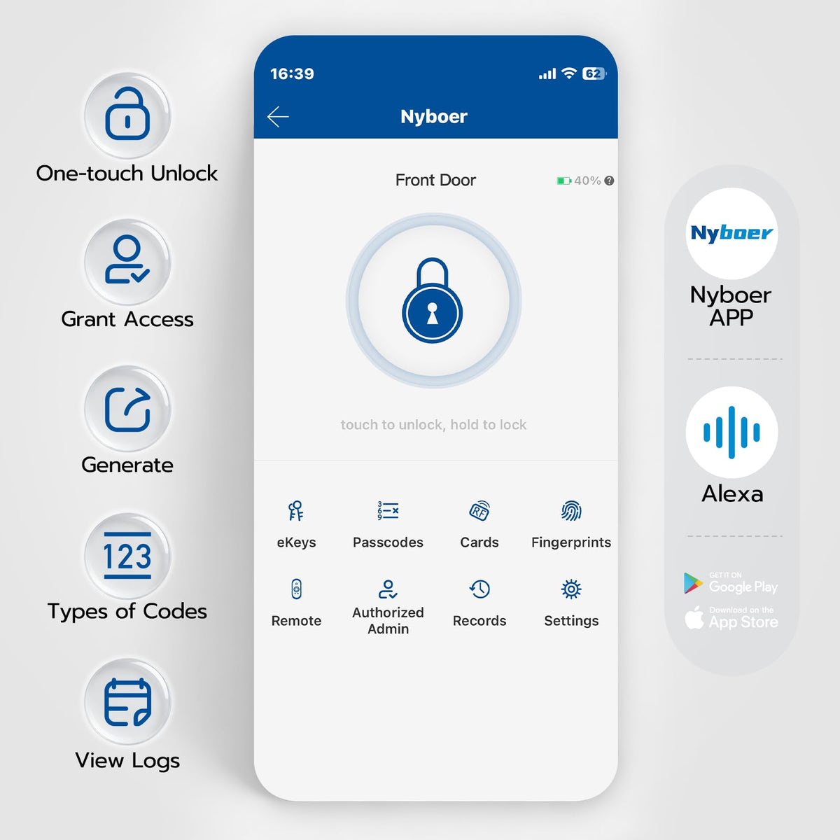 Nyboer Fingerprint Smart Door Lock one-piece-design covers the door edge