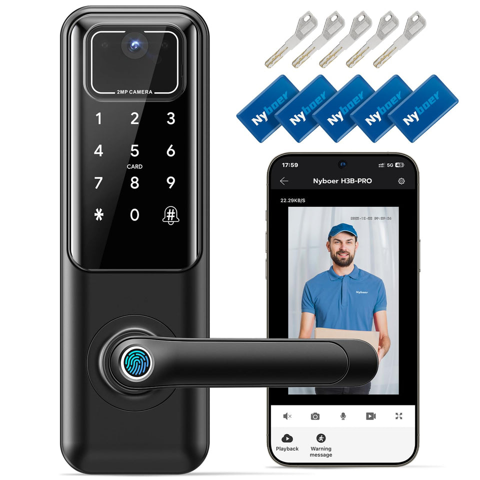 Nyboer WiFi door lock front view for secure, stylish entry