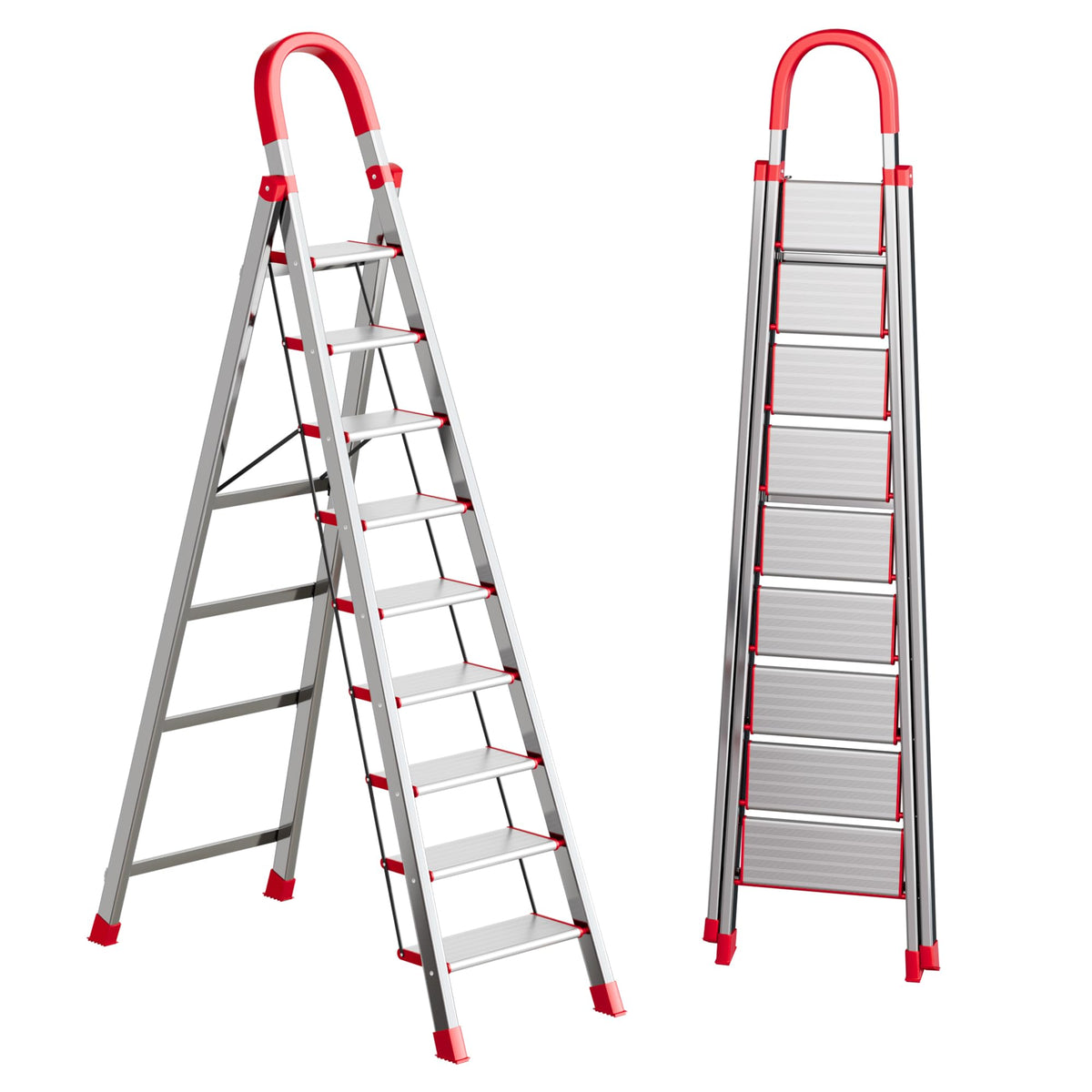nytoll 9-step ladder heavy-duty frame enhances stability for attic access and high shelves
