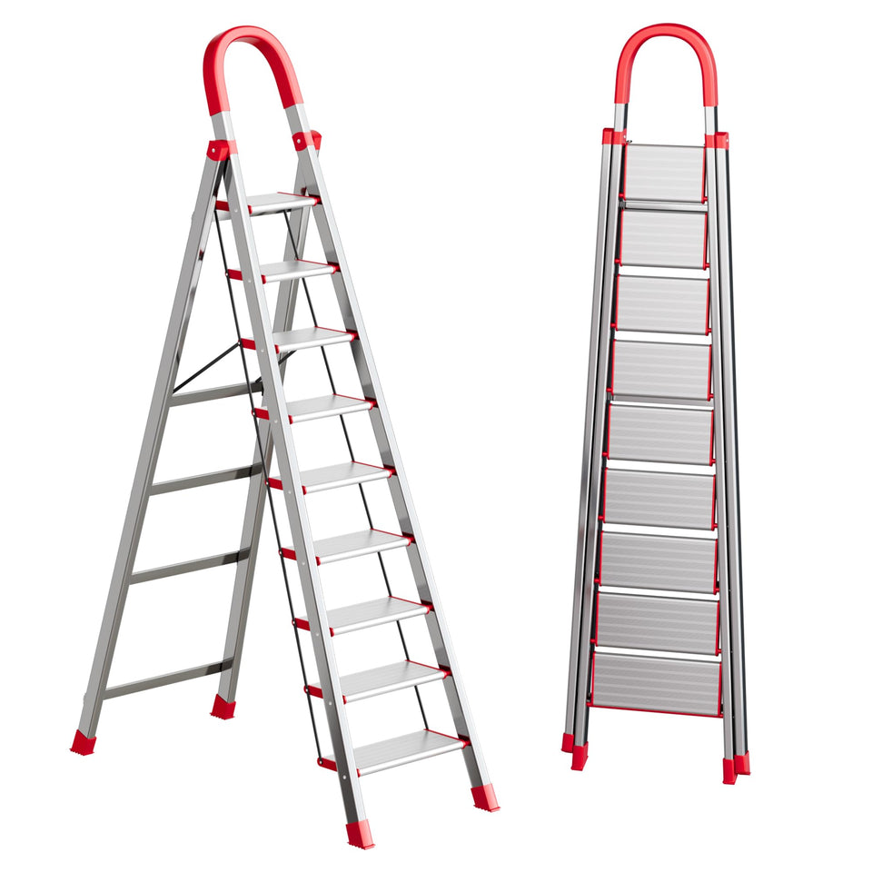 nytoll 9-step ladder heavy-duty frame enhances stability for attic access and high shelves
