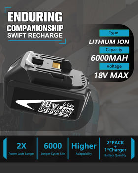 Nyveyoo 18V 6.0Ah label emphasizes high capacity for longer work sessions