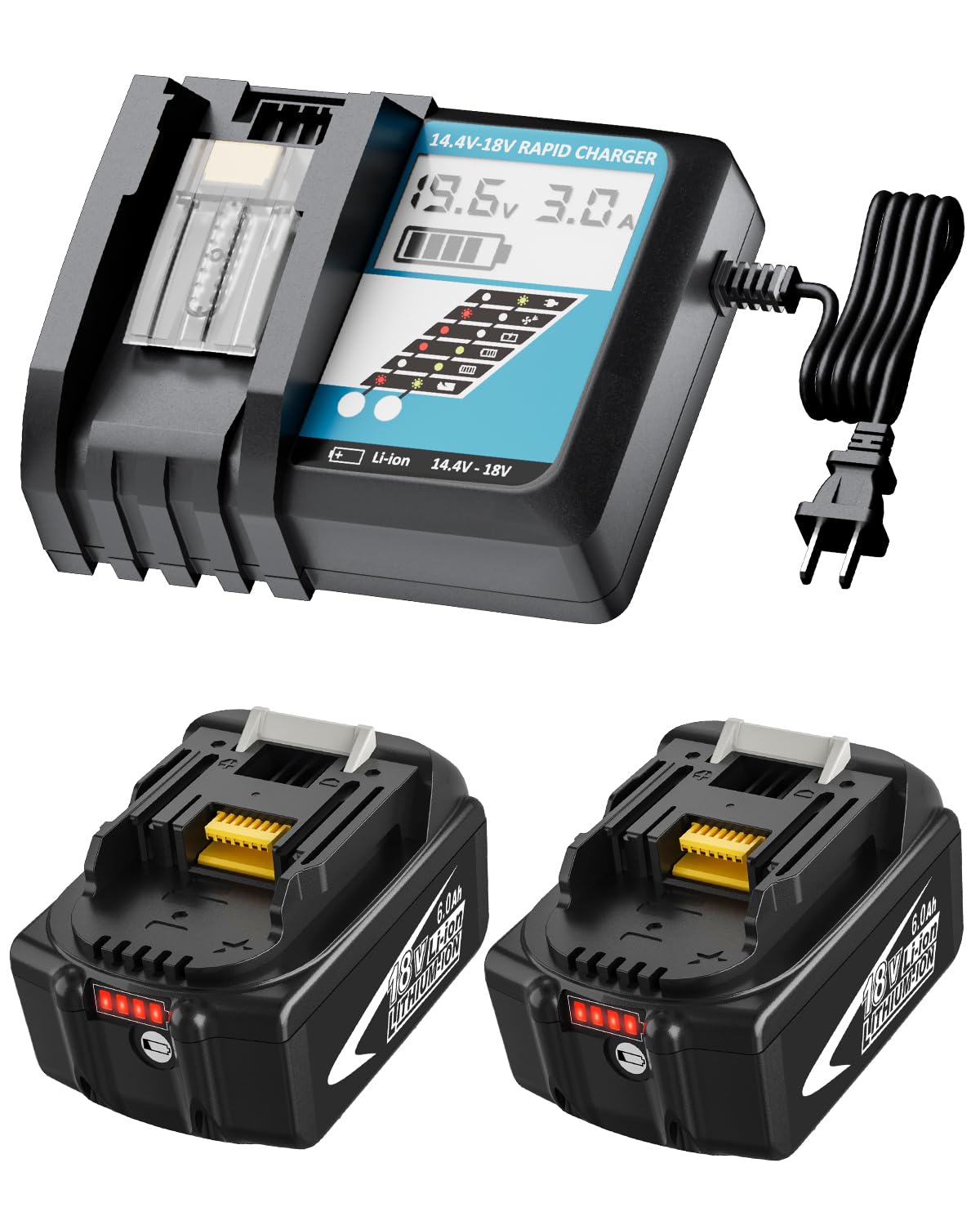 Nyveyoo 18V battery pack front view showing compact design for extended tool run time