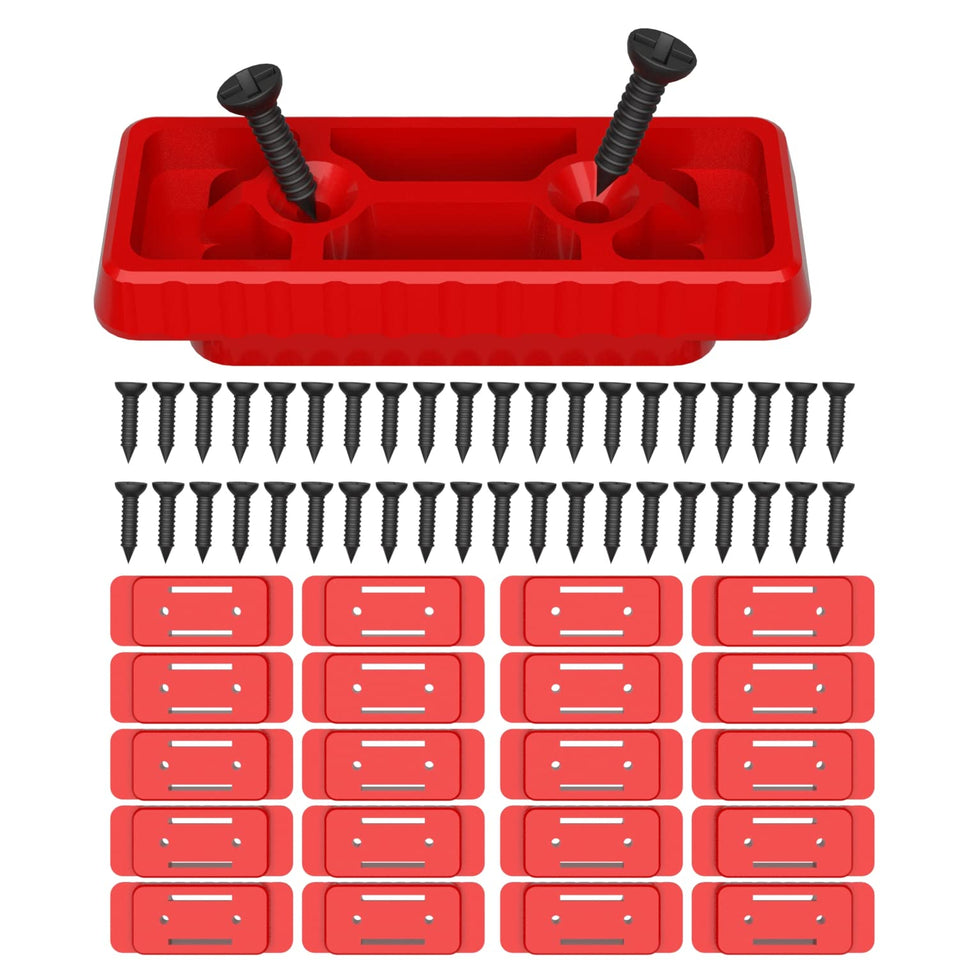 NyVoozy Milwaukee Packout red feet mounting keeps batteries organized and accessible.